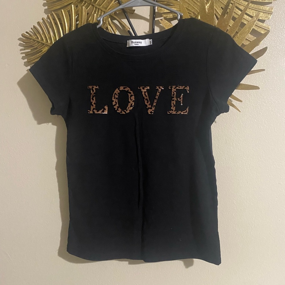 Cat & Jack Black Tee with Leopard LOVE